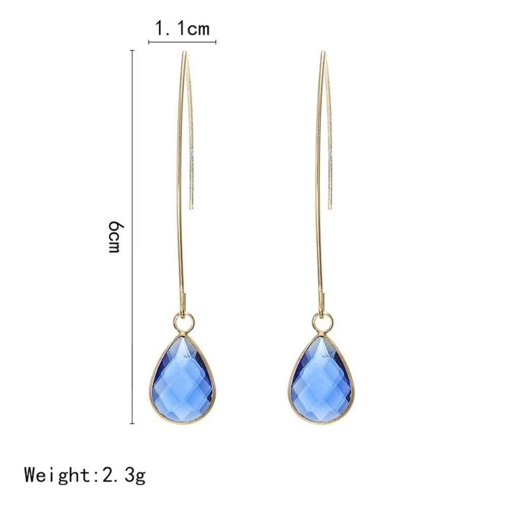 Rose gold dangle earrings sapphire blue crystal - Picture 5 of 5